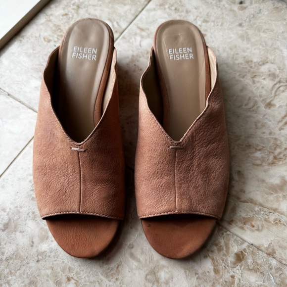 Eileen Fisher Peach Nude Nubuck Leather Mule Slip-On Shoes size 6 - Picture 1 of 13